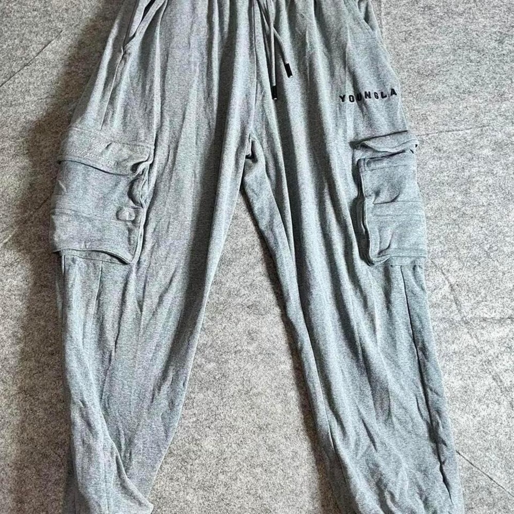 YoungLA Gray Cargo Jogger Sweatpants Mens Medium Heather Grey Drawstring Pockets